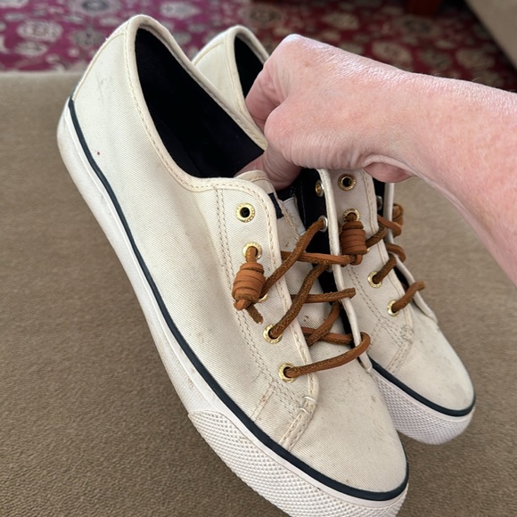 Sperry Top Sider Casual Sneakers Size Womens 9.5 Ivory Blue Trim (TD) - Picture 5 of 10